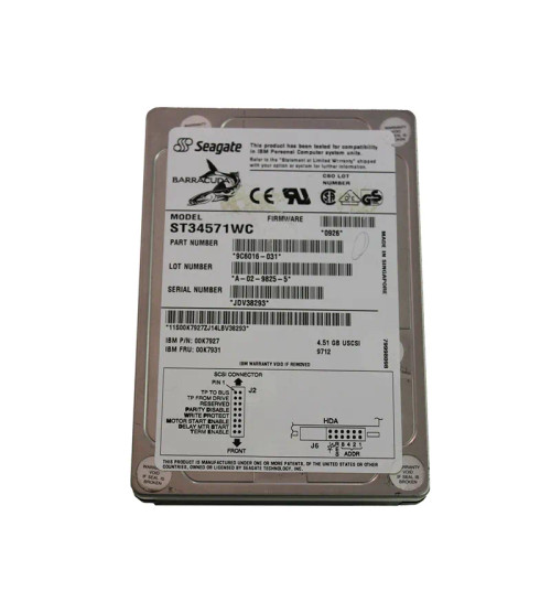 00K7927 - IBM 4.55GB 7200RPM Ultra Wide SCSI 80-Pin 3.5" Hot-Swap HDD