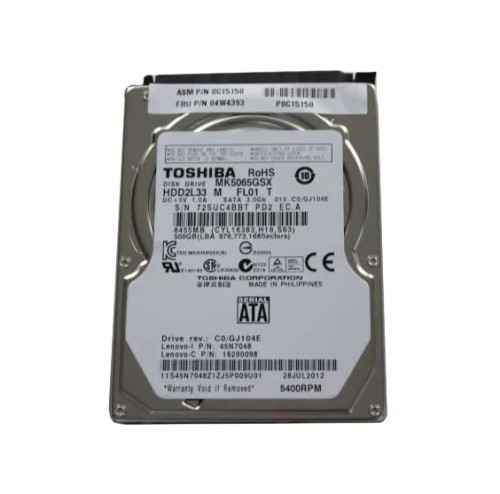04W4393 - Lenovo 500GB 5400RPM SATA 2.5" HDD