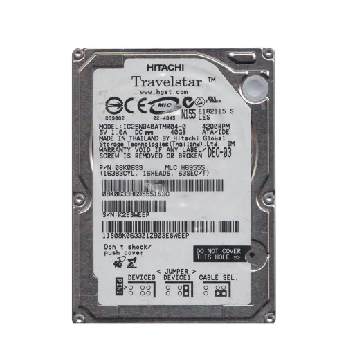 08K0633 - Hitachi 40GB 4200RPM 2.5" IDE ATA/100 HDD