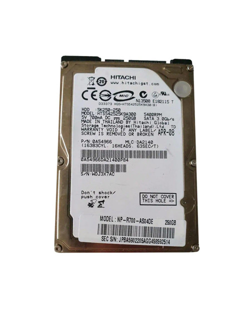 Hitachi 250GB 5400RPM SATA 2.5 Hard Drive for Travelstar - 0A54966