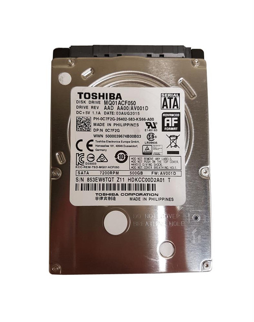 0C7F2G - Dell 500GB 7200RPM SATA 6Gbps 2.5" HDD