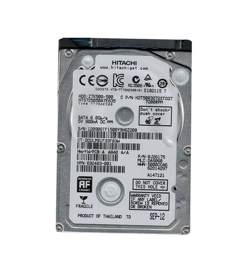 0J26175 - Hitachi 500GB 7200RPM SATA 6Gb/s 2.5" HDD