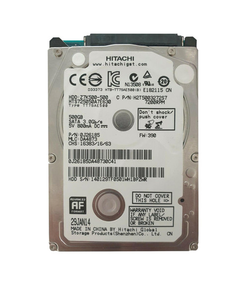 0J26185 - Hitachi 500GB 7200RPM SATA 6Gb/s 2.5" HDD
