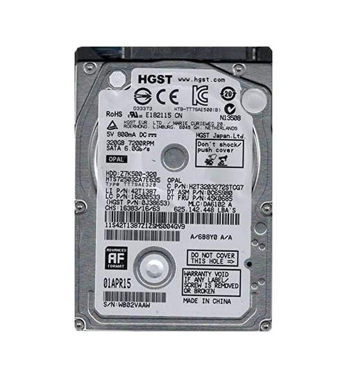 0J38653 - Hitachi 320GB 7200RPM SATA 6Gb/s 2.5-inch Hard Drive