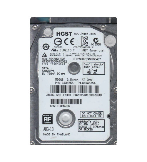0J38755 - HGST 500GB 5400RPM SATA 16MB 2.5" HDD