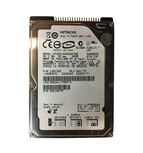 13G1582 - Hitachi 40GB 5400RPM IDE/ATA 2.5" Laptop HDD