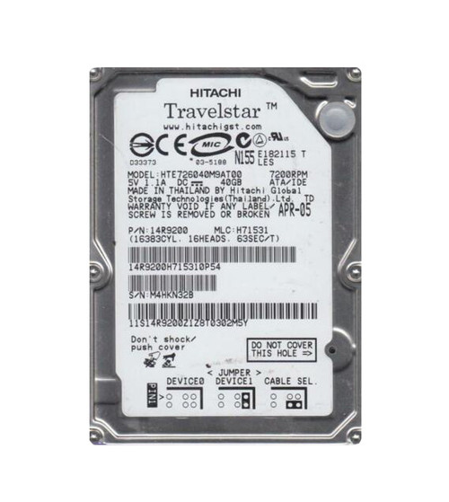 Hitachi IBM 40GB 7200RPM ATA 2.5-Inch Hard Drive for 14R9200 - Server Storage Soluti