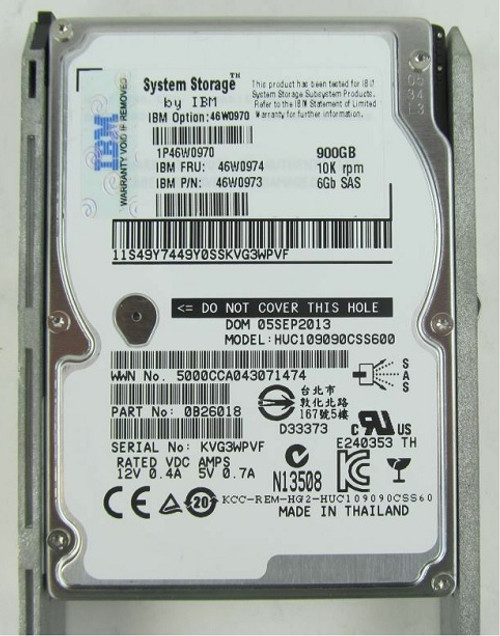 46W0974 - IBM 900GB 10000RPM SAS 6Gb/s Hot-Swappable 2.5-inch Hard Drive for System Storage Exp2500