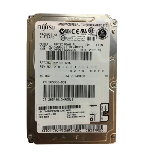 365936-001 - HP 40GB 4200RPM 2.5" IDE HDD