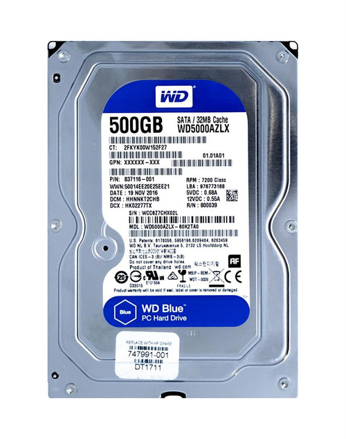 837116-001 - HP 500GB 7200RPM SATA 6Gb/s 3.5" HDD