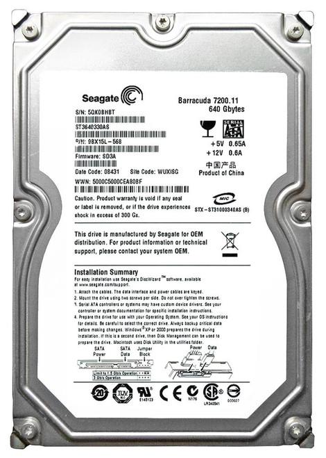 9BX15L-568 - Seagate 640GB 7200RPM SATA 3Gb/s 32MB 3.5" HDD