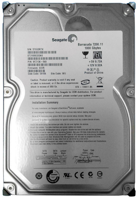 9FZ136-568 - Seagate 1TB 7200RPM SATA 3Gb/s 32MB 3.5" HDD