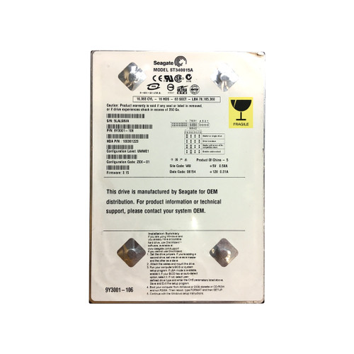 9Y3001-106 - Seagate 40GB 5400RPM 2MB 3.5" IDE HDD