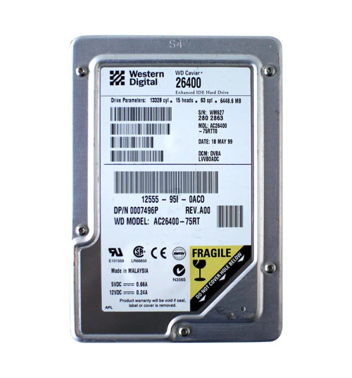 AC26400-75RT - WESTERN DIGITAL 6.4GB 5400RPM EIDE 3.5" HDD