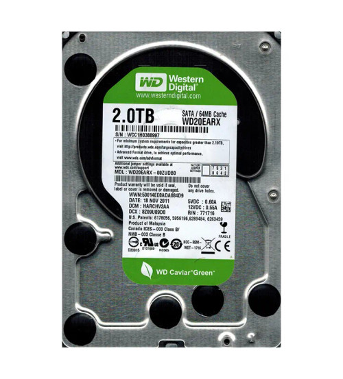 WD20EARX-00ZUDB0 - Western Digital 2TB 7200RPM SATA 6Gb/s 64MB 3.5" HDD