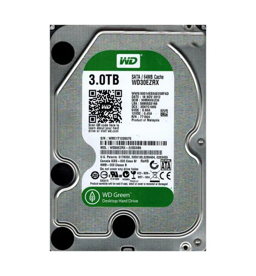 WD30EZRX-22DC0B0 - Western Digital 3TB 5400RPM SATA 6Gb/s 64MB 3.5" HDD