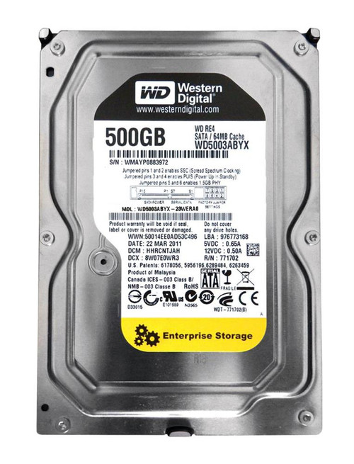 WD5003ABYX-23WERA - Western Digital 500GB 7200RPM SATA 3Gb 64MB 3.5" HDD