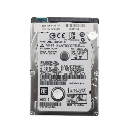 04W4394 - Lenovo 500GB 5400RPM SATA 2.5" HDD