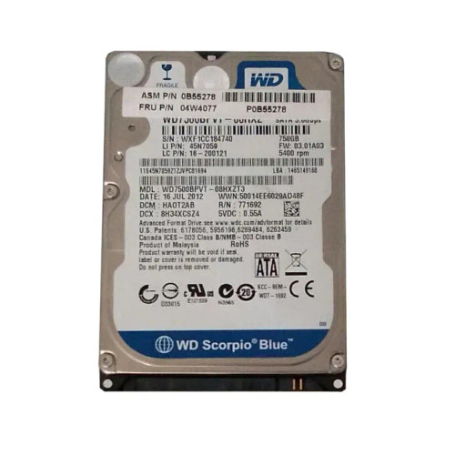 0B55278 - Lenovo 750GB 5400RPM SATA 2.5" HDD