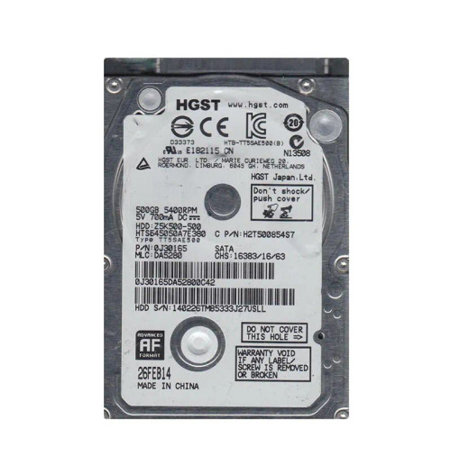 0J30165 - HGST 500GB 5400RPM SATA 8MB 2.5" HDD