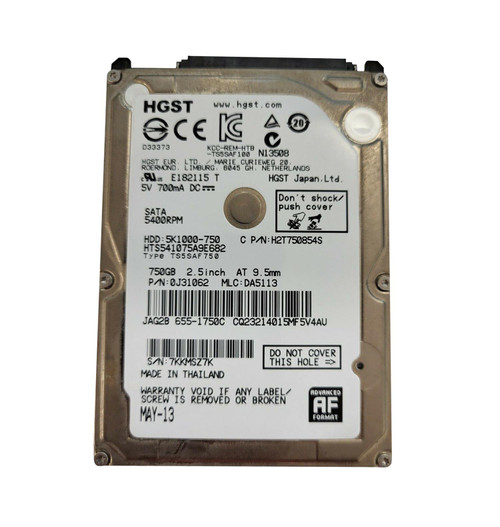 0J31062 - HGST 750GB 5400RPM 2.5" SATA 6Gb HDD