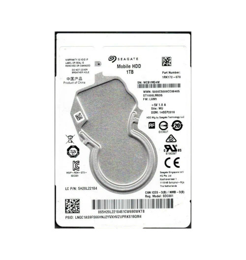 1RK172-070 - Seagate 1TB 5400RPM SATA 6Gb/s 128MB 2.5" HDD