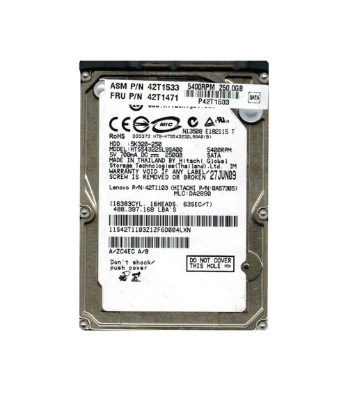 42T1471 - Lenovo 250GB 5400RPM SATA 2.5" HDD