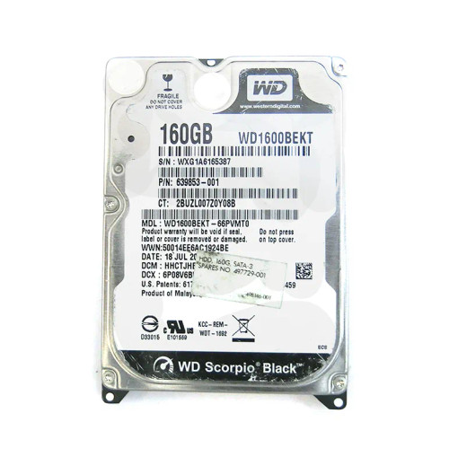 639853-001 - HP 160GB 7200RPM SATA 3Gb/s 2.5" HDD
