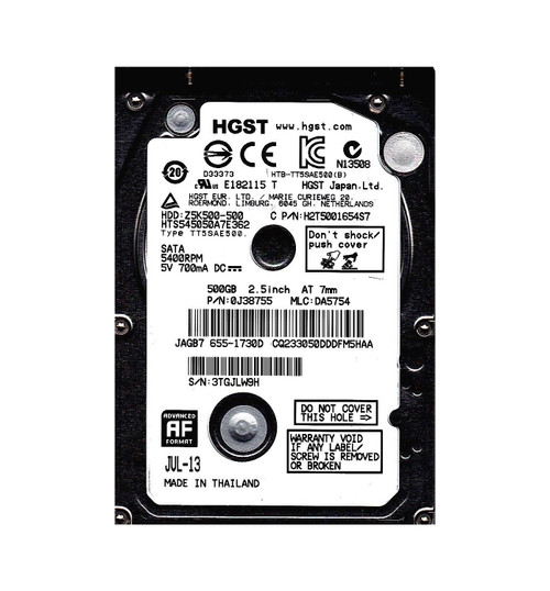 655-1730D - Hitachi / Apple 500GB 5400RPM SATA 3Gb/s 16MB Cache 2.5-inch Hard Drive