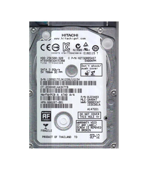 666287-001 - HP 320GB 5400RPM SATA 2.5" HDD