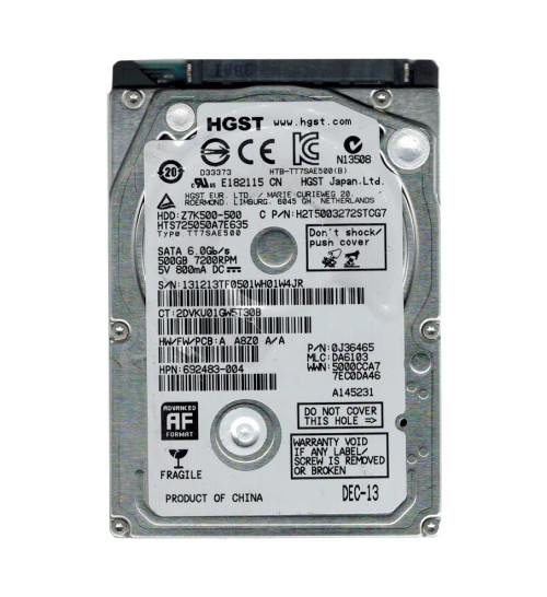 692483-004 - HP 500GB 7200RPM SATA 6Gb/s 2.5" HDD