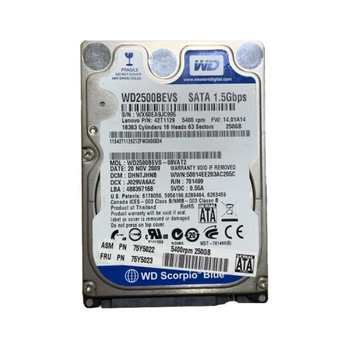 75Y5022 - Lenovo 250GB 5400RPM SATA 2.5" HDD
