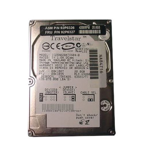 92P6327 - Hitachi 20GB 4200RPM IDE / ATA-100 2.5-inch Hard Drive for ThinkPad T20 / T21 Laptop System