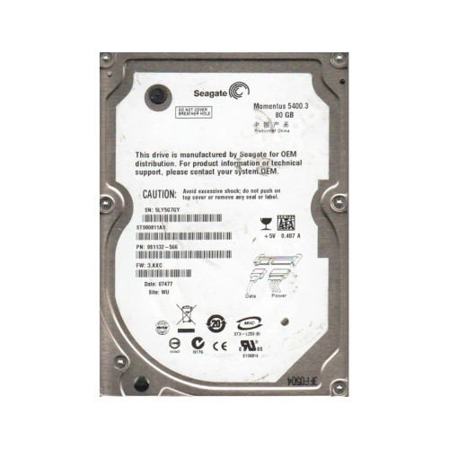 9S1132-566 - Seagate 80GB 5400RPM SATA 2.5" HDD