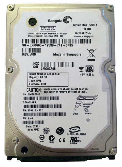 9S3013-032 - Seagate 60GB 7200RPM SATA 2.5" HDD