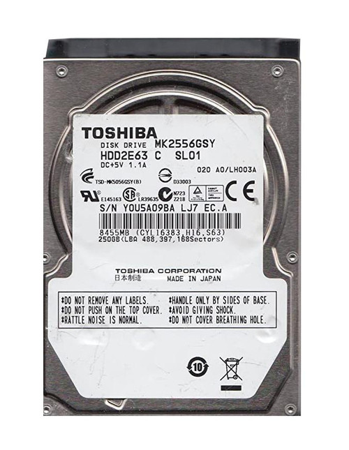 HDD2E63C - TOSHIBA 250GB 7200RPM SATA 16MB 2.5" HDD