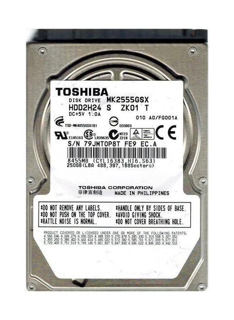 HDD2H24S - TOSHIBA 250GB 5400RPM SATA 8MB 2.5" HDD