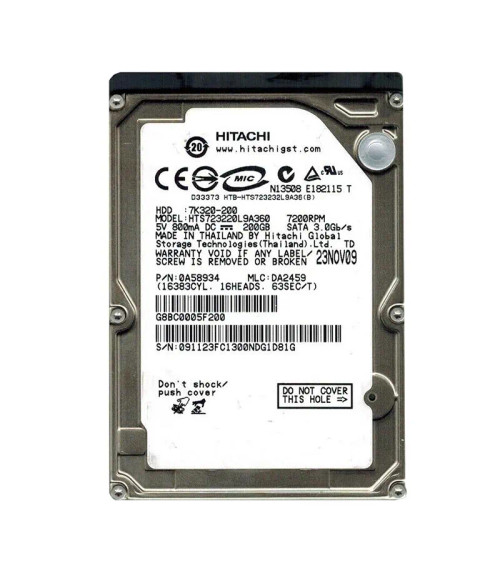 HTS723220L9A360 - Hitachi 200GB 7200RPM SATA 3Gb/s 2.5" HDD