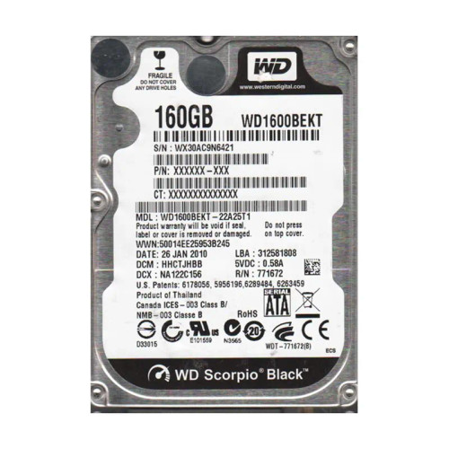 WD1600BEKT-22A25T1 - Western Digital 160GB 7200RPM SATA 3Gb/s 2.5" HDD