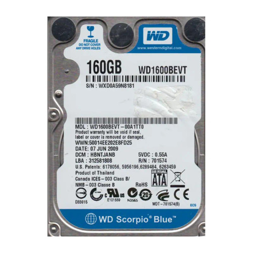 WD1600BEVT-00A1TT0 - Western Digital 160GB 5400RPM SATA 8MB 2.5" HDD