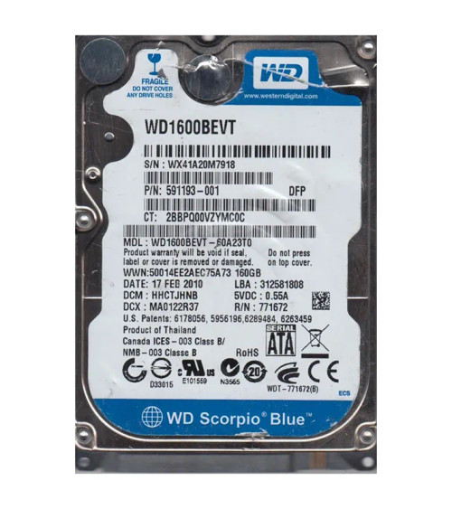 WD1600BEVT-60A23T0 - Western Digital 160GB 5400RPM SATA 2.5-Inch HDD