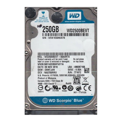 WD2500BEVT-00A0RT0 - Western Digital 250GB 5400RPM SATA 2.5" HDD