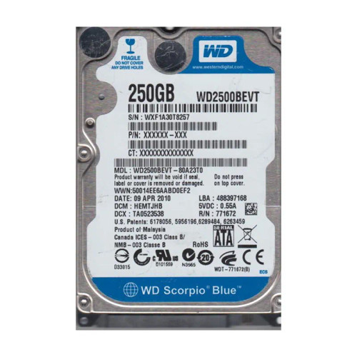 WD2500BEVT-80A23T0 - Western Digital 250GB 5400RPM SATA 2.5" HDD
