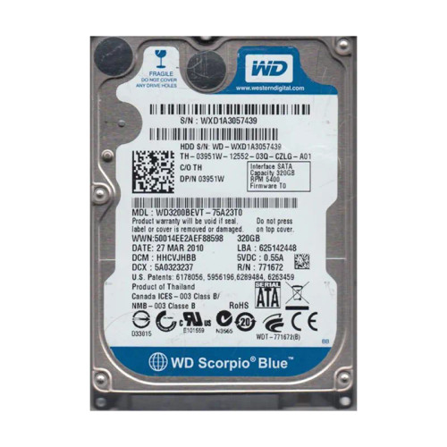 WD3200BEVT-75A23T0 - Western Digital Scorpio Blue 320GB 5400RPM Hard Drive