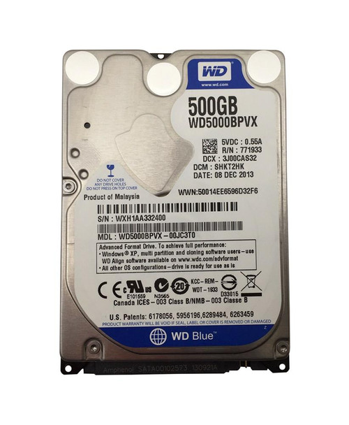 WD5000BPVX-00JC3TO - Western Digital 500GB 5400RPM SATA 8MB 2.5" HDD
