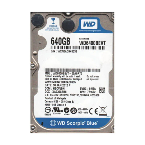 WD6400BEVT-00A0RT0 - Western Digital 640GB 5400RPM SATA 2.5-Inch HDD