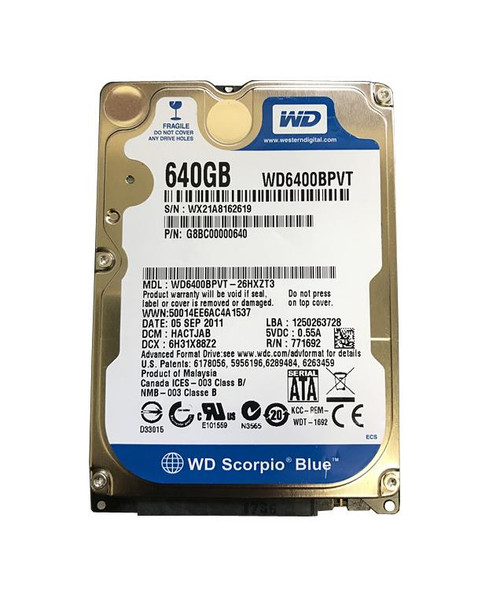 WD6400BPVT-26HXZT3 - Western Digital 640GB SATA 5400RPM 2.5" HDD