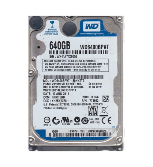 WD6400BPVT-80HXZT3 - Western Digital 640GB 5400RPM SATA 8MB 2.5" HDD