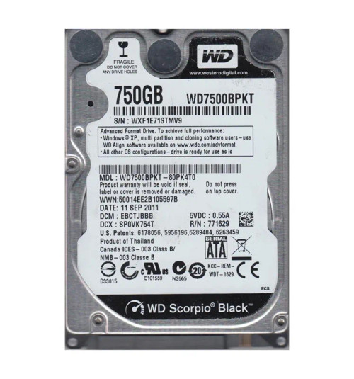 WD7500BPKT-80PK4T0 - Western Digital 750GB 7200RPM 2.5" SATA 16MB HDD