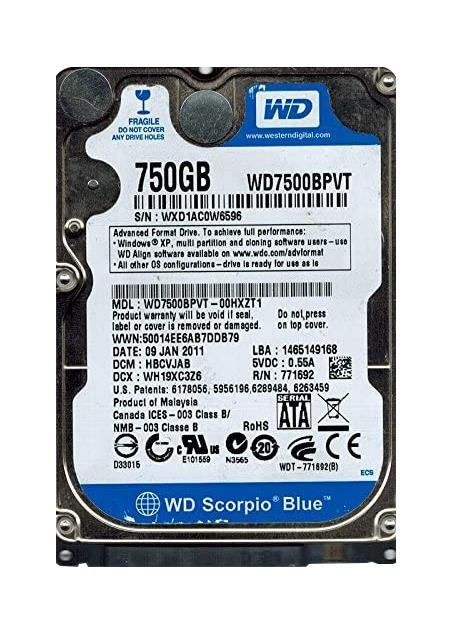 WD7500BPVT-00HXZT1 - Western Digital 750GB 5400RPM SATA 8MB 2.5" HDD